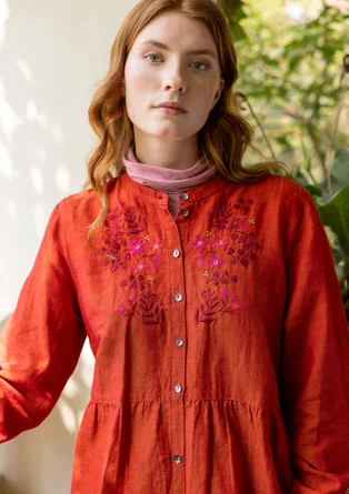 Robe "Marianne" en tissu de coton biologique/lin - cuivre