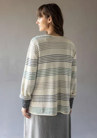 Gestreifte oder einfarbige Strickjacke „Sylvi“ aus Bio-Baumwolle/Wolle - ungefärbt-gestreift