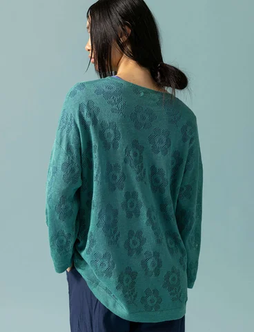 Linen/recycled linen pointelle sweater - aquagrn
