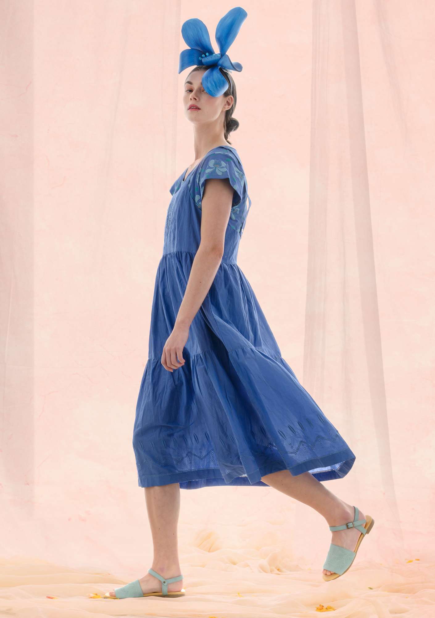 “Fantasia” dress in organic cotton sky blue thumbnail
