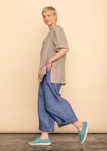 Blouse rayée "Shima" en lin tissé - naturel foncé