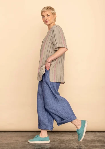 Blouse rayée "Shima" en lin tissé - naturel foncé