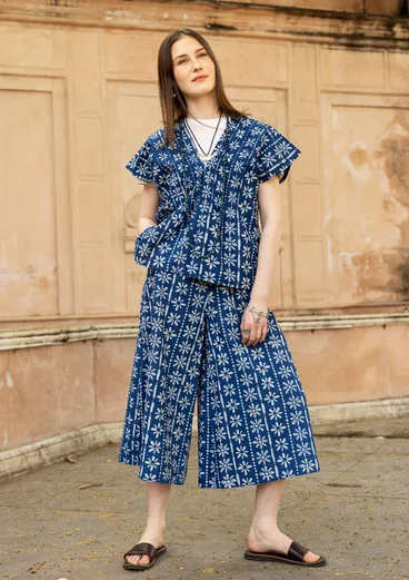 “Chamomile” woven organic cotton trousers - indigo