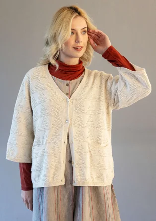 Strukturstrickjacke aus Bio-Baumwolle - ungefärbt