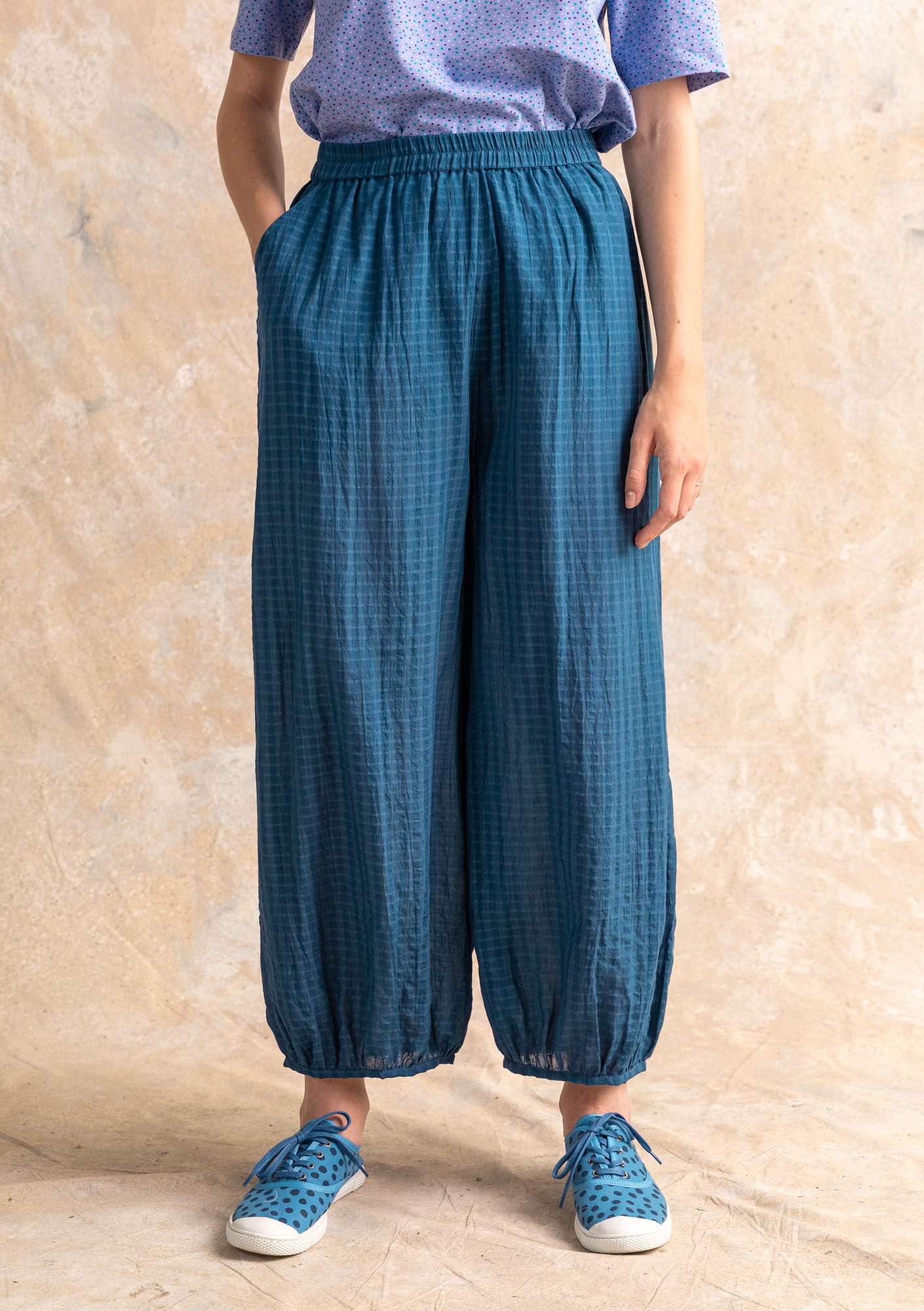 Pants in cotton/modal/rayon woven fabric indigo thumbnail