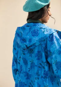 “Livia” patterned/solid-colour parka in water-repellent organic cotton - bright blue/patterned