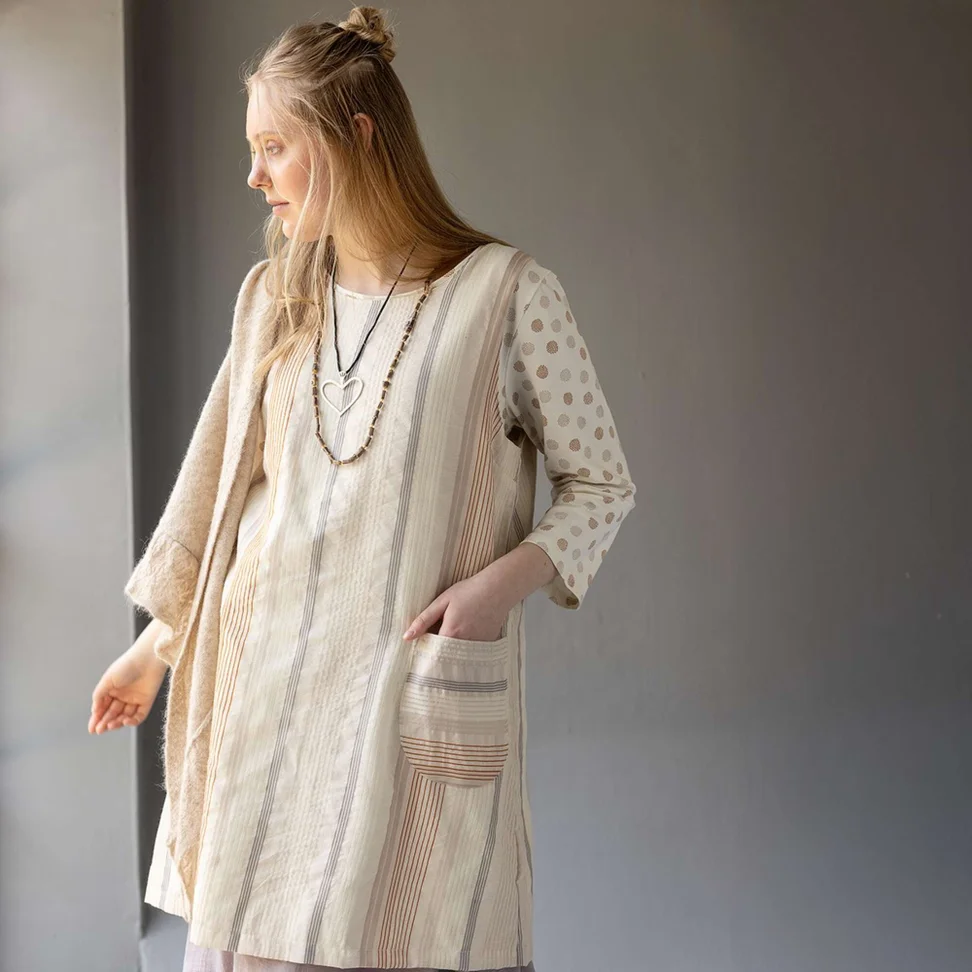 “Ketchi” woven wool/cotton sleeveless dress - oyster