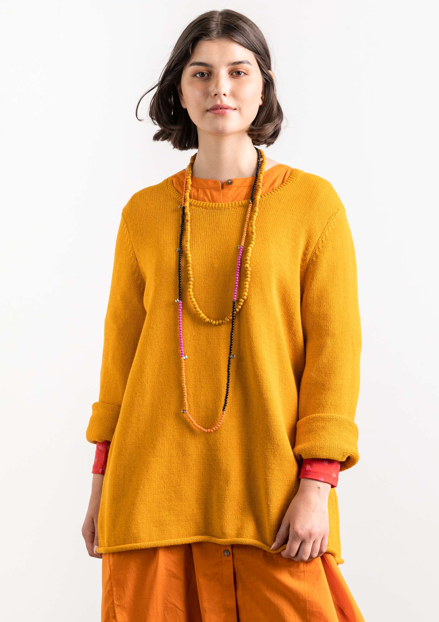 FAVOURITE “Adena” long-sleeved recycled cotton top gold ochre thumbnail