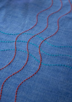 Tischdecke Stitches flax blue