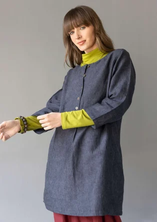 “Sylvi” check/solid-colour linen blouse - black
