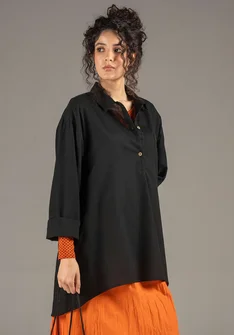 Woven organic cotton/linen shirt - black