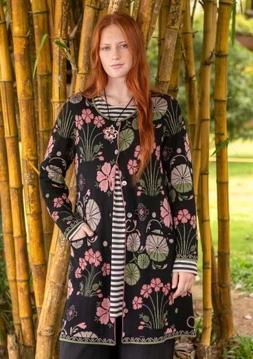 Long gilet "Täppa" en coton biologique - noir