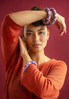 “Zuri” bracelet in organic cotton/recycled wood - sapphire blue