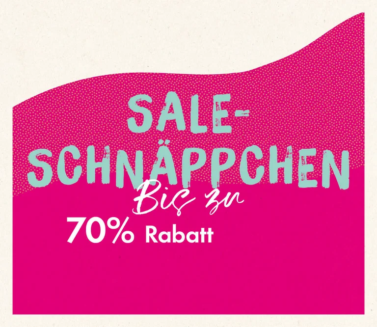 Ein grafisches Bild in Rosa und Beige mit dem Wort SALE-SCHNÄPPCHEN.