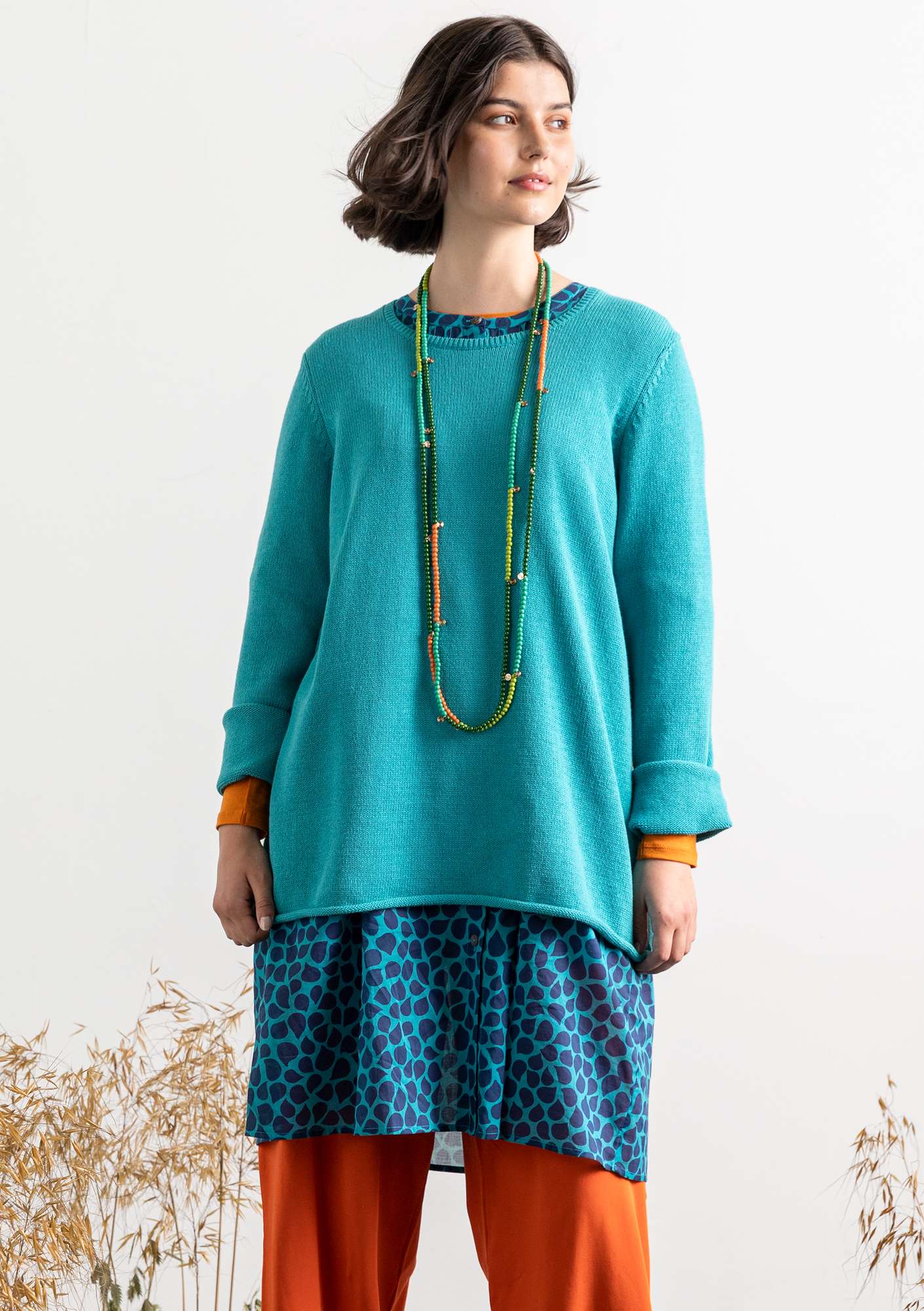 “Adena” BÄSTIS sweater in recycled cotton turquoise