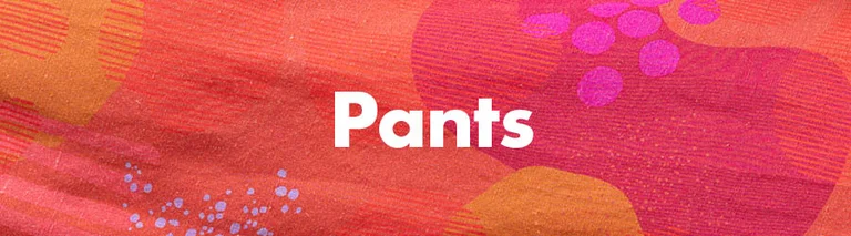 A floral pattern with the word “Trousers” in white.