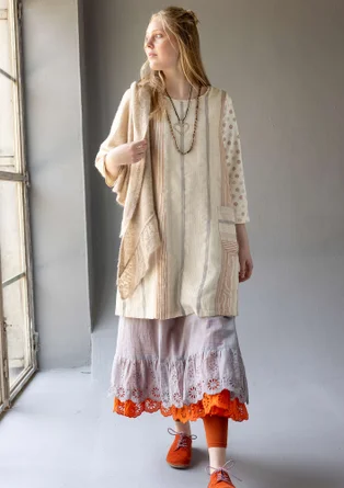 “Ketchi” woven jumper dress in wool/cotton - oyster