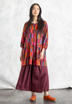 Blouse d’artiste "Rut" en tissu de viscose/lin - rouge perroquet/motif
