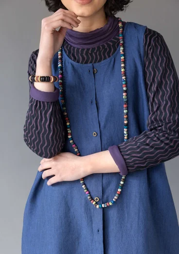 “Sylvi” sleeveless, striped/solid-colour linen dress - indigo blue