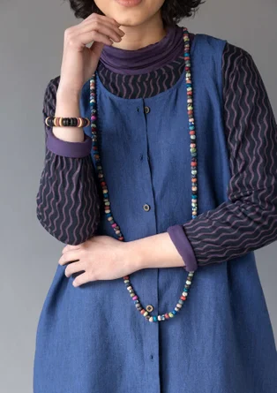Robe sans manches rayée/unie "Sylvi" en lin - bleu indigo