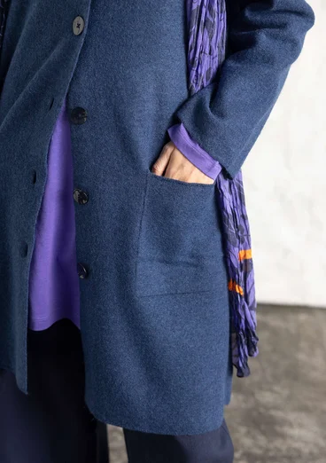 Langstrickjacke aus gefilzter Bio-Wolle - dunkelindigot-melange