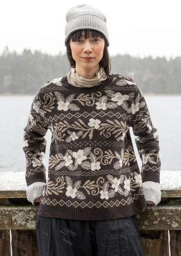“Peninsula” lambswool fisherman’s sweater - black cassis/patterned