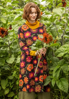 Tricot jurk "Sunflower" van lyocell/elastaan - svart