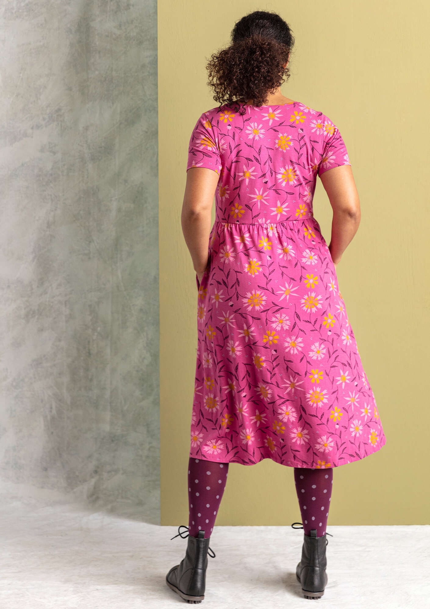 Trikåklänning  Isolde  i ekologisk bomull/modal rosa orkidé/mönstrad