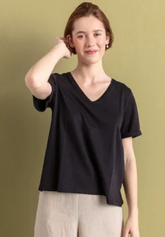 Jerseybluse "Juliet" i økologisk bomuld/modal - sort