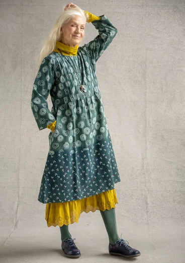 “Clay” woven dress in organic cotton - indigo green