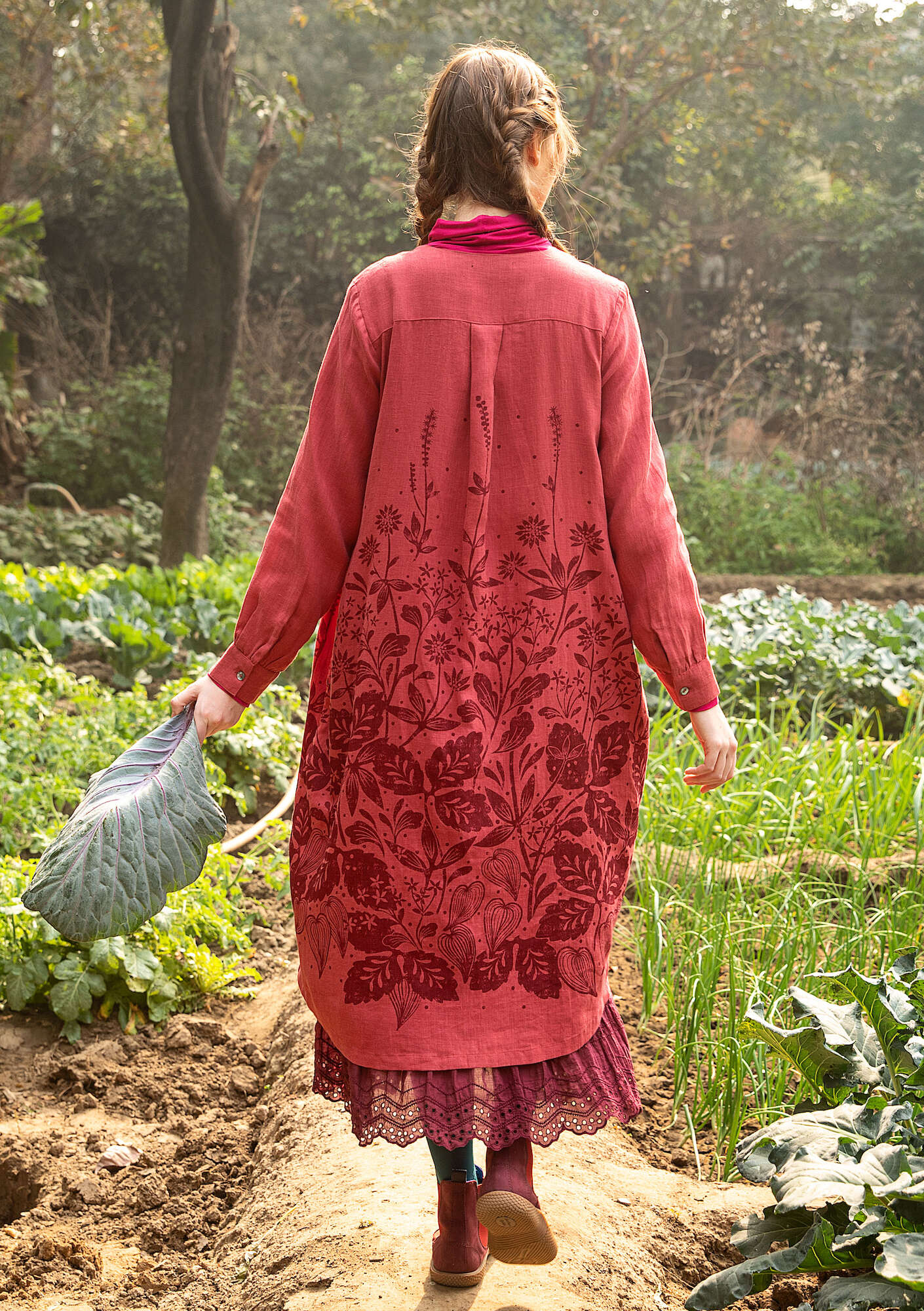 “Autumn” woven linen dress fig thumbnail