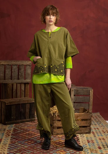 “Fields” organic cotton embroidered blouse - dark olive