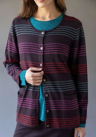Gestreifte oder einfarbige Strickjacke „Sylvi“ aus Bio-Baumwolle/Wolle - dunkelaubergine-gestreift