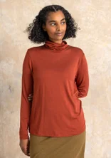 Long-sleeve, lyocell/elastane jersey polo-neck top - rust