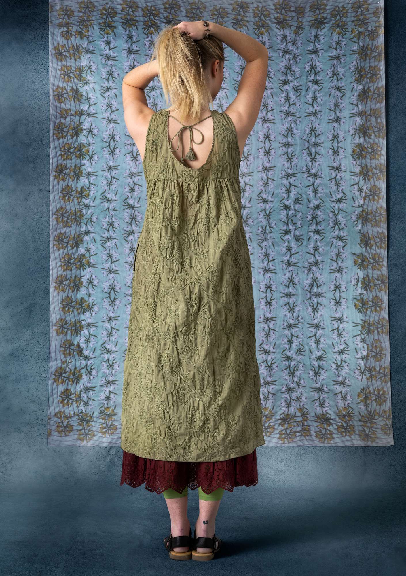 “Kalyani” woven organic cotton dress light sage thumbnail