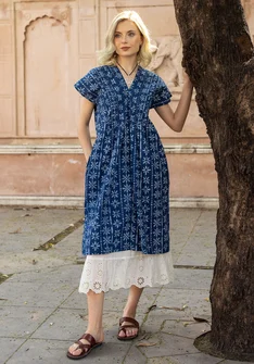 Hihaton kangasmekko "Chamomile" ekopuuvillaa - indigo