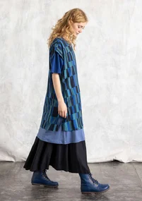 Woven “Rut” tunic in rayon/linen - ink blue/patterned