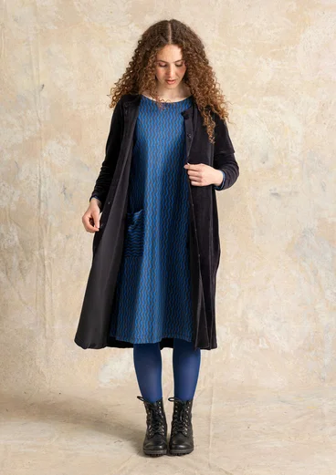 Button-through, organic cotton/recycled polyester velour dress - black