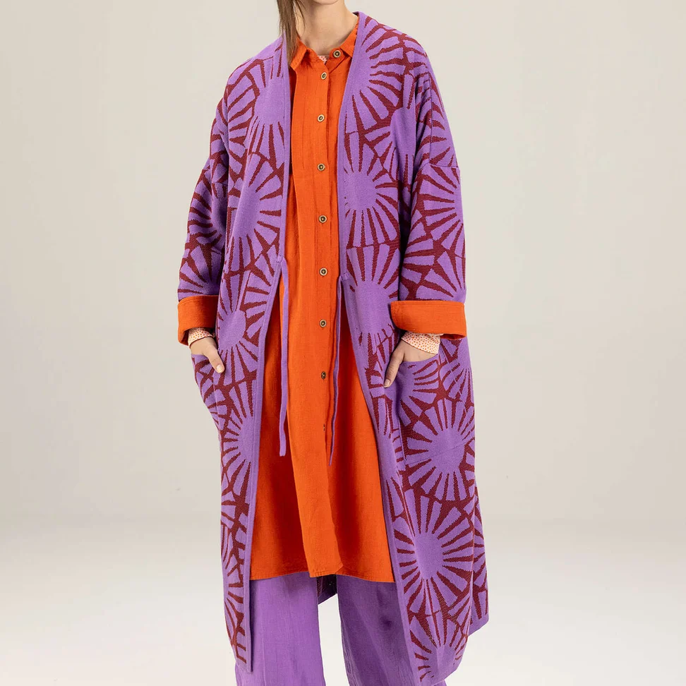 Long gilet "Midori" en coton biologique - cosmos violet