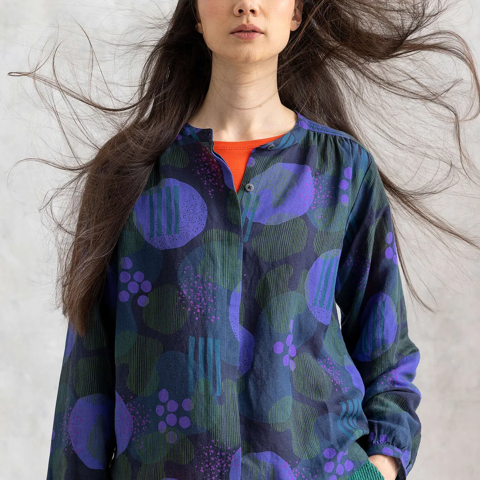 “Fizz” linen/modal blouse - ink blue