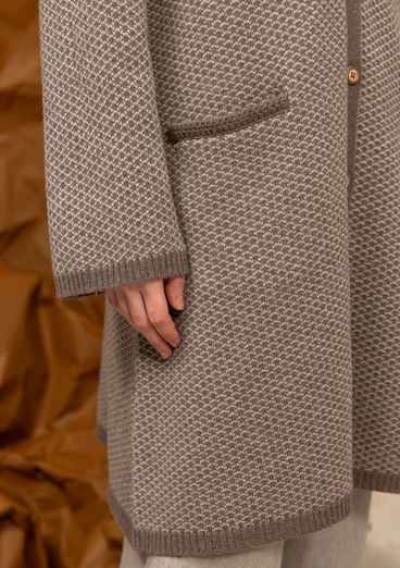 “Wilma” patterned and solid-colour long cardigan in lambswool - mole melange/patterned
