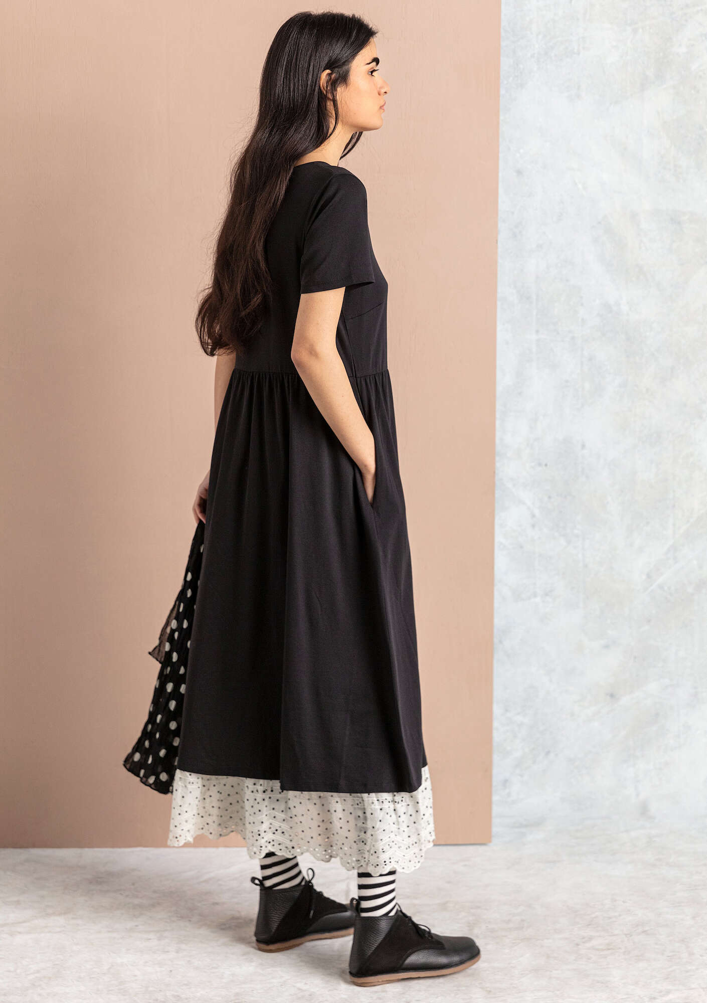 “Isolde” jersey dress in organic cotton/modal black thumbnail