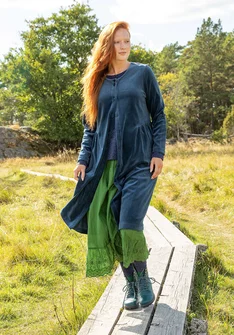 Velourskleid aus Bio-Baumwolle/Recycling-Polyester - pazifikblau