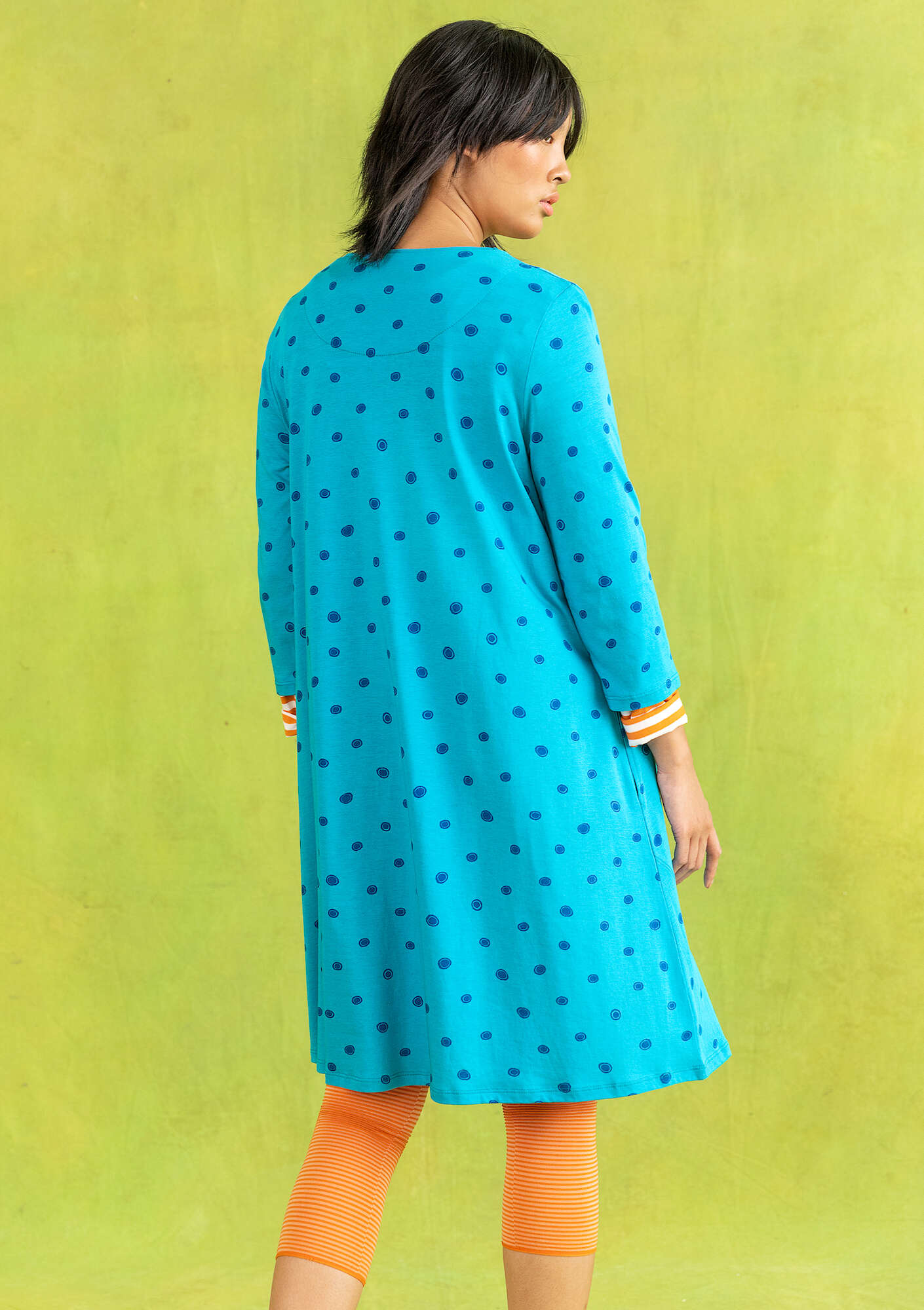 “Alma” jersey dress in organic cotton/modal lagoon blue