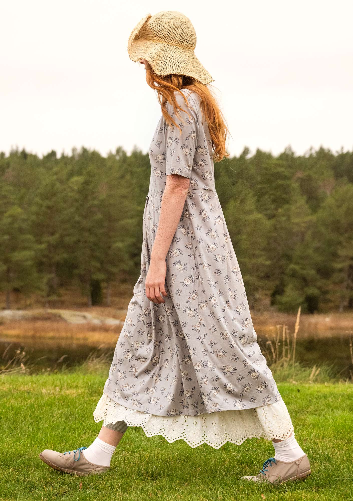 “Sofia” jersey dress in organic cotton/modal heron thumbnail