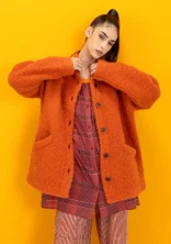 Strikket jakke i ullbouclé - grapefrukt/meleret