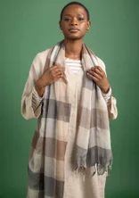Garnfarvet tørklæde "Cleo" i uld - kalksten
