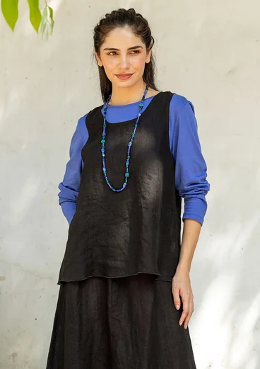 Vævet top i hør - sort