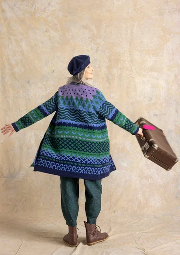 Gemusterte Strickjacke „Luleälven“ aus Lammwolle/Recycling-Wollgemisch - meerglasgrün