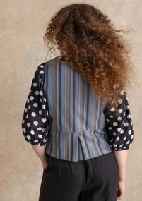 Webweste „Esme“ aus Bio-Baumwolle/Leinen - eisengrau-gestreift